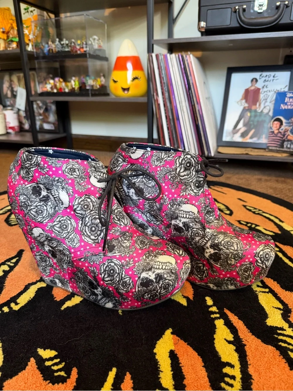 Rare Iron Fist Skull Floral Platform Wedge Booties